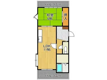 下貫ビル(1LDK/4階)の間取り写真