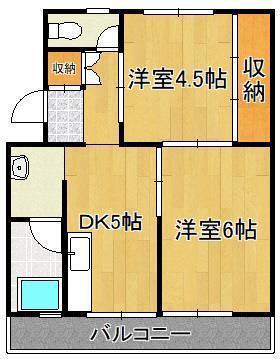ビレッジハウス小倉南2号棟(2DK/5階)の間取り写真
