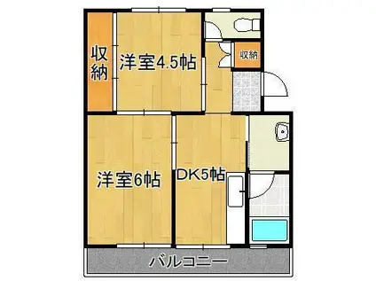 ビレッジハウス小倉南2号棟(2DK/5階)の間取り写真