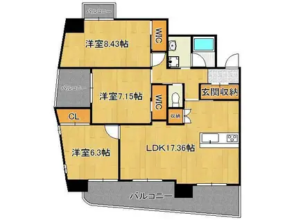 ラフィーネ上葛原(3LDK/13階)の間取り写真