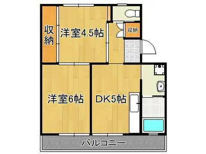 ビレッジハウス苅田3号棟(2DK/4階)の間取り写真