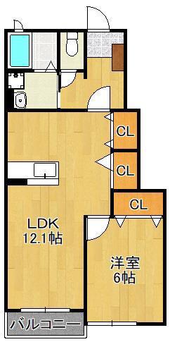 メリディオ葛原B(1LDK/1階)の間取り写真