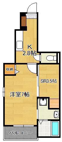 フェリスⅡ(1SK/1階)の間取り写真
