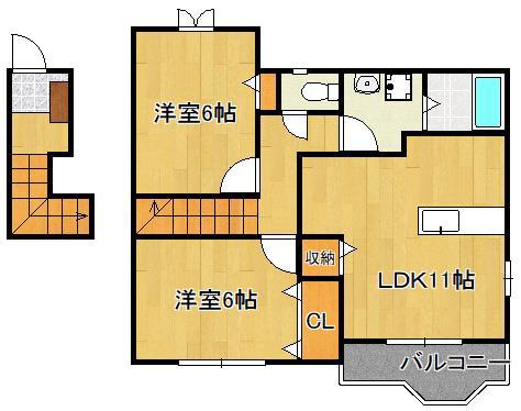 ソレーユ上曽根A棟(2LDK/2階)の間取り写真
