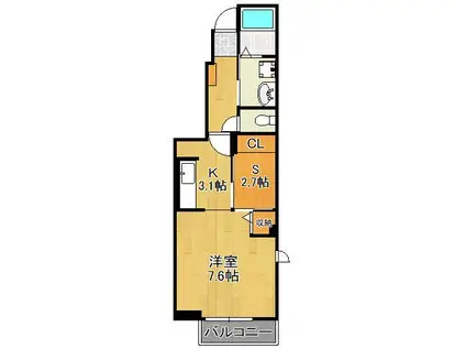 J・サクレ葛原Ⅱ(1SK/1階)の間取り写真