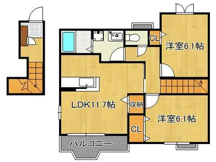 クレストール葛原(2LDK/2階)の間取り写真