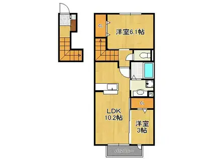 セジュールK D棟(2LDK/2階)の間取り写真