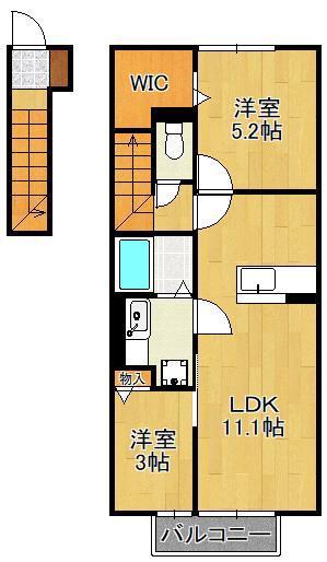 セジュール朽網Ⅱ(2LDK/2階)の間取り写真