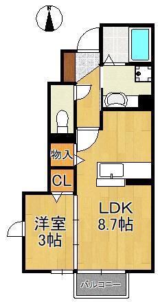 ボヌール沼(1LDK/1階)の間取り写真