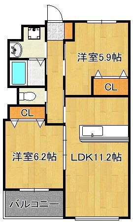 LUNA SOLEIL(2LDK/1階)の間取り写真