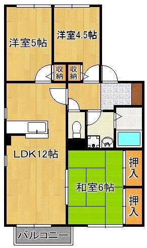 カサブランカパートⅡA棟(3LDK/2階)の間取り写真