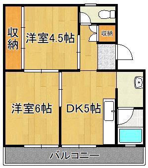 ビレッジハウス苅田2号棟(2DK/5階)の間取り写真