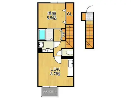 D-ROOM葛原(1LDK/2階)の間取り写真