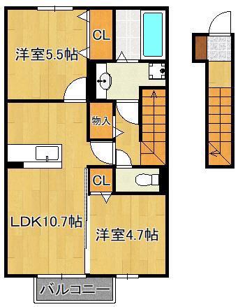 D-ROOM葛原(2LDK/2階)の間取り写真