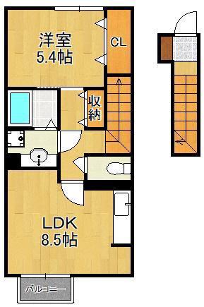 UNE BEAU PALAIS(1LDK/2階)の間取り写真