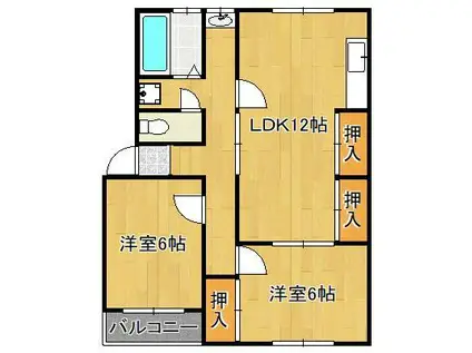 グローヴ安部山Ⅰ(2LDK/1階)の間取り写真