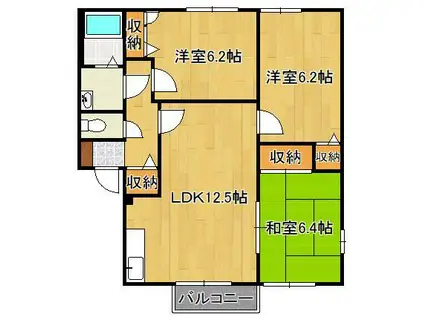 プラティーク・アヴェニューB棟(3LDK/2階)の間取り写真