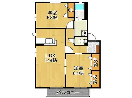 プランドール雄 A棟(2LDK/2階)の間取り写真