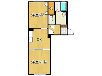 クラージュC棟(1LDK/1階)の間取り写真