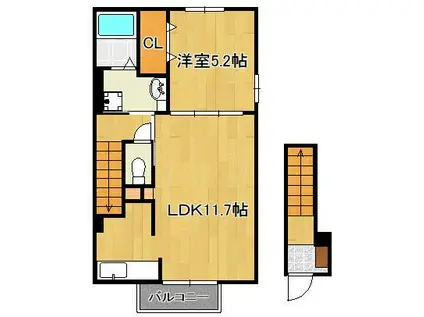 グレイスパラッツォⅡ(1LDK/2階)の間取り写真