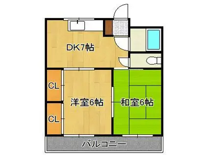 サンカープⅡ(2DK/2階)の間取り写真