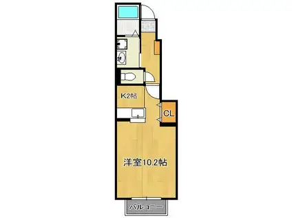 グラン・トリノ小倉Ⅱ(1K/1階)の間取り写真