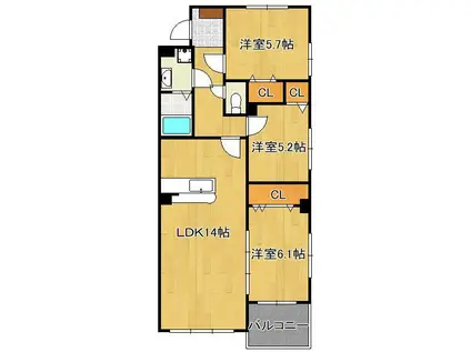 カームテラス(3LDK/1階)の間取り写真