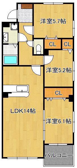 カームテラス(3LDK/3階)の間取り写真