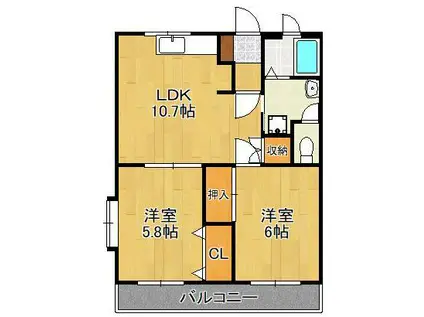 エトワールHANDA壱番館(2LDK/2階)の間取り写真