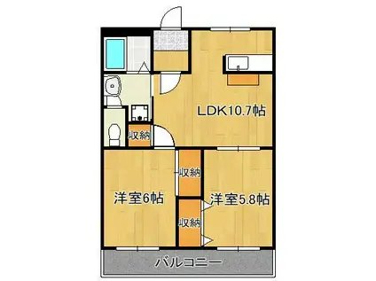 エトワールHANDA壱番館(2LDK/2階)の間取り写真