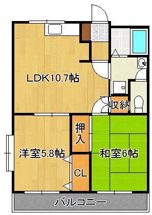 エトワールHANDA壱番館(2LDK/2階)の間取り写真