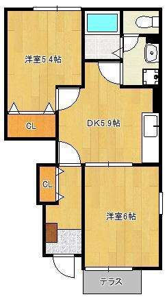 サンリット ヒルズB(2DK/1階)の間取り写真