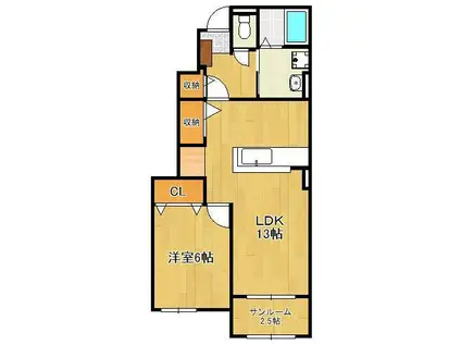 クレメント小倉南 弐番館(1LDK/1階)の間取り写真