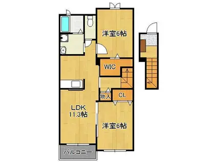 クレメント小倉南 弐番館(2LDK/2階)の間取り写真