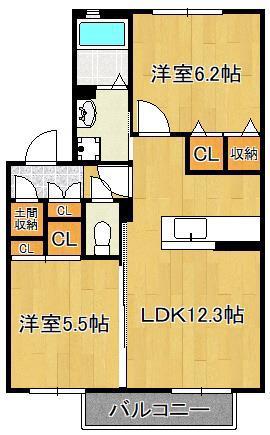 カサロサ(2LDK/2階)の間取り写真