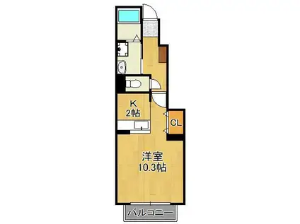 ジャン・アヴニール A棟(ワンルーム/1階)の間取り写真