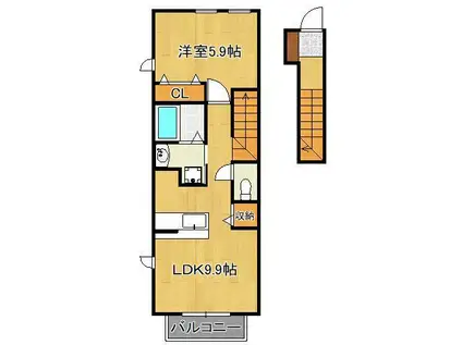 ジャン・アヴニール A棟(1LDK/2階)の間取り写真