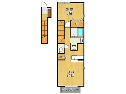 ジャン・アヴニール A棟(1LDK/2階)の間取り写真