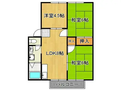 ウィンディアちぐさ B棟(3DK/2階)の間取り写真