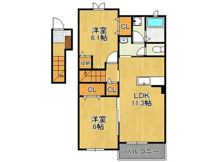 アヴニールⅠ(2LDK/2階)の間取り写真