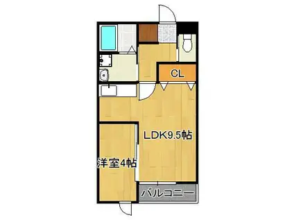 ルミナスAI苅田A棟(1LDK/2階)の間取り写真