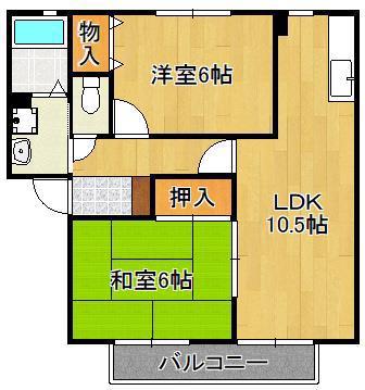 ガーデンヒルズA棟(2LDK/1階)の間取り写真