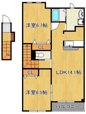 プレミアムステージ(2LDK/2階)の間取り写真