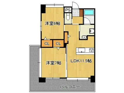 プレステージ・デル・さくらⅡ(2LDK/11階)の間取り写真