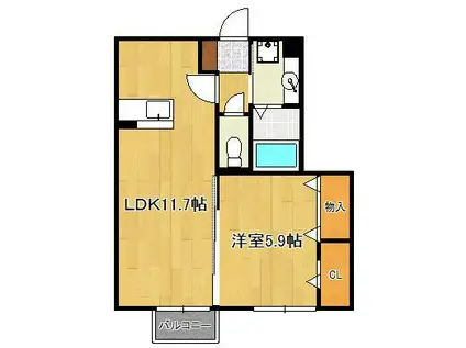 RECENTE浜町(1LDK/2階)の間取り写真