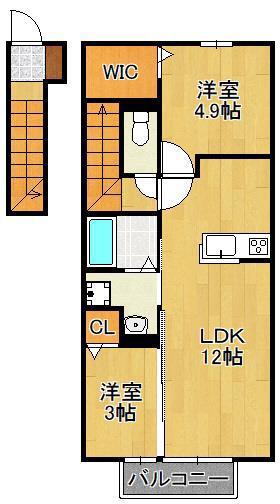 VILLA FONTAINE(2LDK/2階)の間取り写真