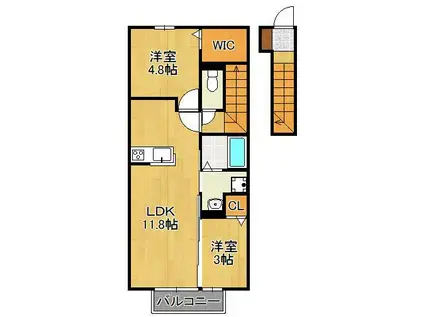 VILLA FONTAINE(2LDK/2階)の間取り写真