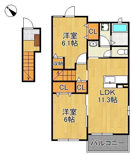 パストラル レーンB(2LDK/2階)の間取り写真