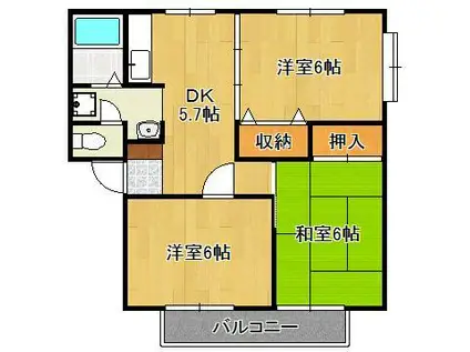 サクセス葛原B棟(3DK/2階)の間取り写真