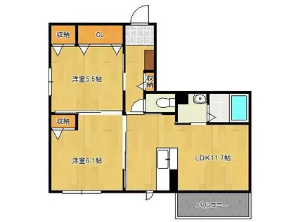 ハーヴェストハイツⅡ(2LDK/2階)の間取り写真